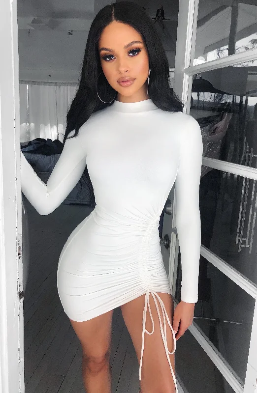 Gabriella Mini Dress - White Cozy Ribbed Mini Dress