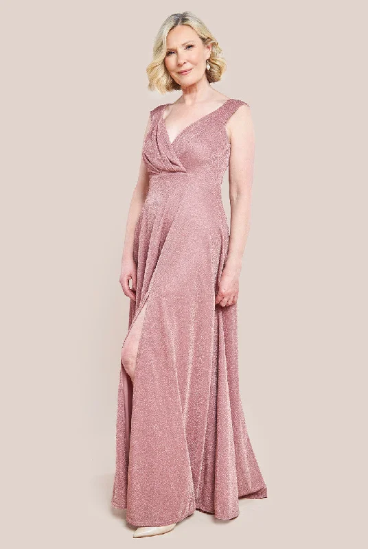 Goddiva Crossover Lurex Glitter Maxi Dress - Dark Rose Classic A-Line Maxi Dress