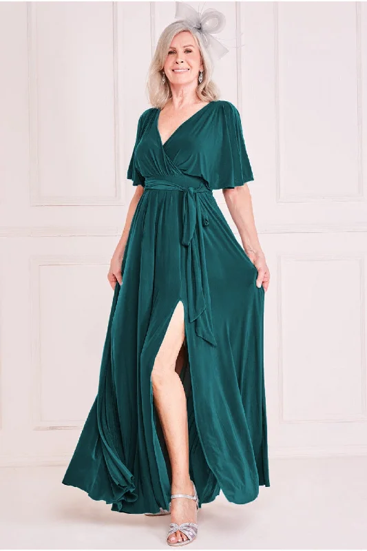 Goddiva Short Sleeve Wrap Maxi Dress - Emerald Green Stylish Empire Waist Maxi Dress