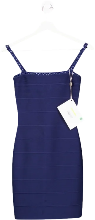 Herve Leger Blue Bandage Mini Dress With Embellished Straps UK XXS Cozy A-Line Mini Dress Herve Leger Blue Bandage Mini Dress With Embellished Straps UK XXS Cozy A-Line Mini Dress