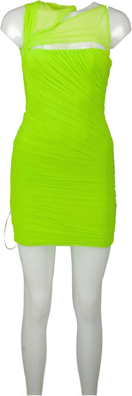 House of CB Green Adrie Neon Gathered Mini Dress UK XS Comfortable Linen Mini Dress