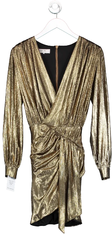 House of CB Metallic Plunge Mini Dress UK XS Fashionable Mini Dress with Slits