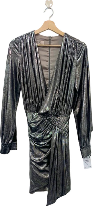 House of CB Silver Metallic Ruched Mini Dress XS Trendy Bodycon Mini Dress