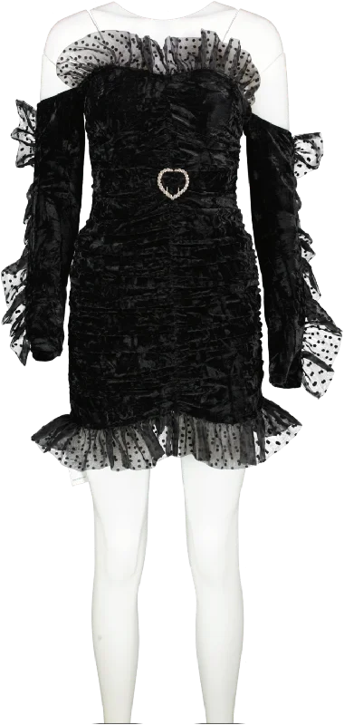 house of stars Black Ruched Mini Dress In Velvet UK 8 Cozy Knit Mini Dress