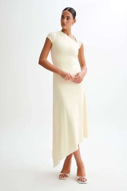 Ilaria Slinky Maxi Dress With Cut Out - Lemon Sherbet Cozy Open-Back Maxi Dress