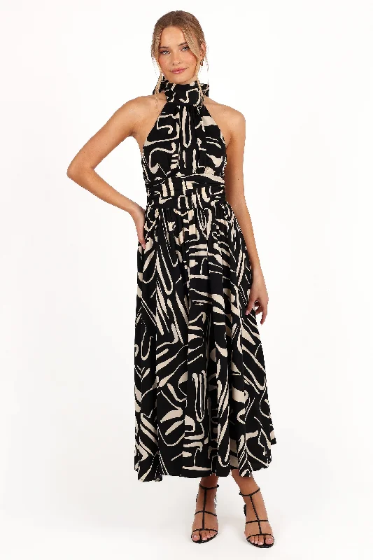 Jennifer Halterneck Maxi Dress - Black/White Stylish Boho Chic Maxi Dress