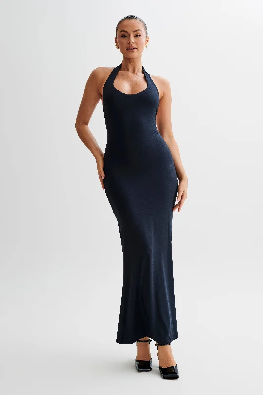 Jessica Modal Halter Maxi Dress - Black Trendy Satin Maxi Dress