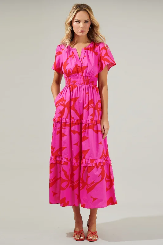 Jolene Abstract Palmer Poplin Tiered Maxi Dress Comfortable T-Shirt Maxi Dress