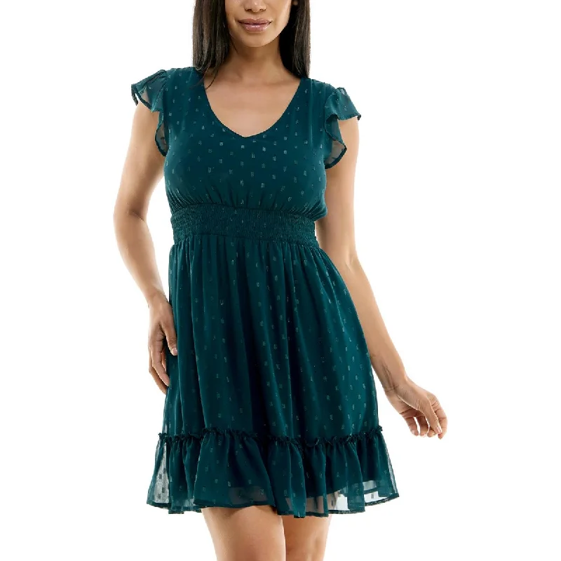 Jolt Womens Metallic Polka Dot Mini Dress Elegant Vintage Mini Dress