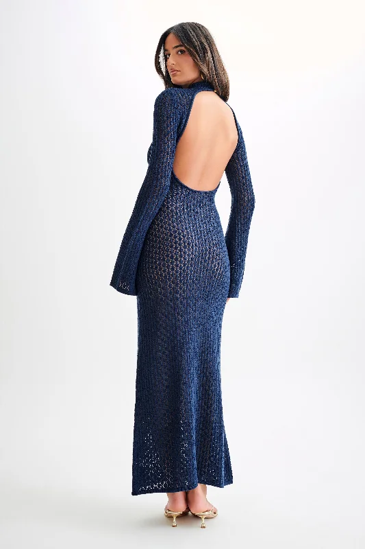 Julia Crochet Open Back Maxi Dress - Navy Chic Summer Maxi Dress