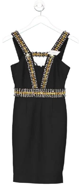 Karen Millen Black Embellished Halter Figure Form Mini Dress UK 6 Stylish Short Sleeve Mini Dress