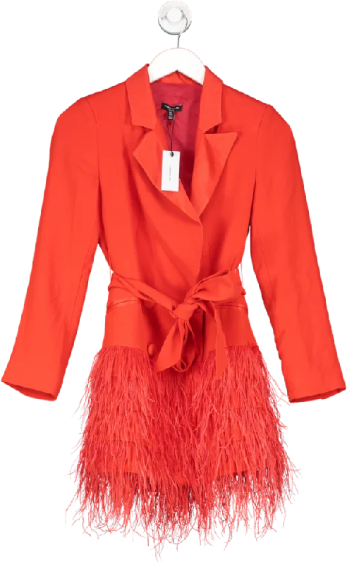 Karen Millen Red Petite Viscose Satin Crepe Feather Hem Double Breasted Tux Tailored Mini Dress UK 4 Casual V-Neck Mini Dress Karen Millen Red Petite Viscose Satin Crepe Feather Hem Double Breasted Tux Tailored Mini Dress UK 4 Casual V-Neck Mini Dress