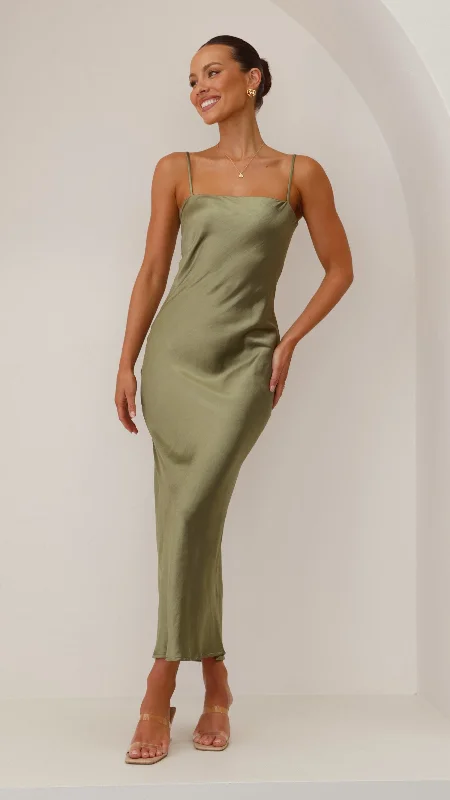 Keira Maxi Dress - Olive Cozy Cold-Shoulder Maxi Dress