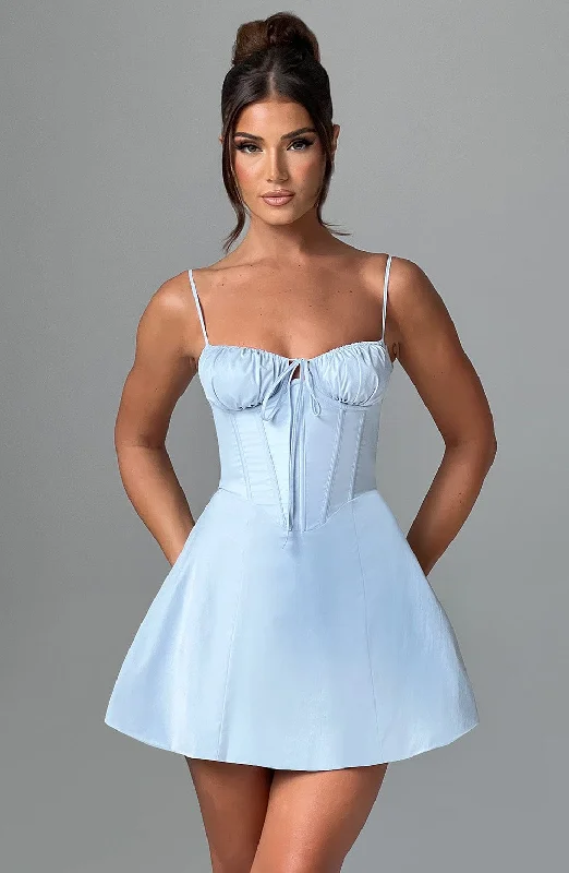 Lacey Mini Dress - Blue Trendy Lace Mini Dress