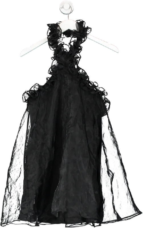 Lovers and Friends Black Ruffle Halter Mini Dress UK XS Trendy Crossover Mini Dress