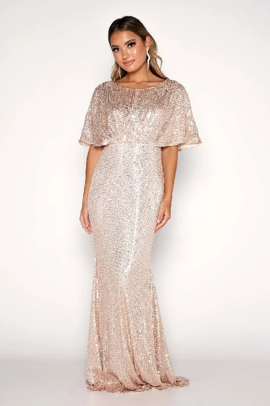 Margaret Butterfly-Sleeve Sequin Maxi Dress - Gold Fashionable Sleeveless Maxi Dress