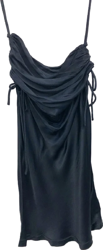 Meshki Black Draped Satin Mini Dress XS Trendy Mini Dress with Belt