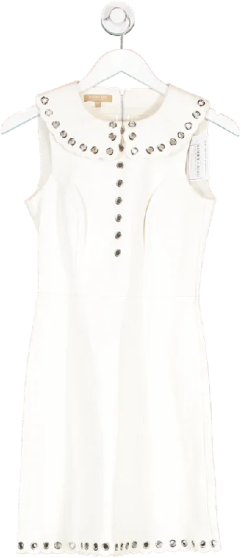 Michael Kors White Leather Skater Mini Dress UK XS/S Elegant Off-Shoulder Dress Mini Michael Kors White Leather Skater Mini Dress UK XS/S Elegant Off-Shoulder Dress Mini
