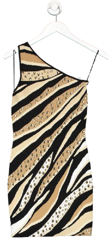 MICHAEL Michael Kors Multicoloured Studded Tiger Jacquard Mini Dress UK XS Fashionable Button-Front Mini Dress MICHAEL Michael Kors Multicoloured Studded Tiger Jacquard Mini Dress UK XS Fashionable Button-Front Mini Dress
