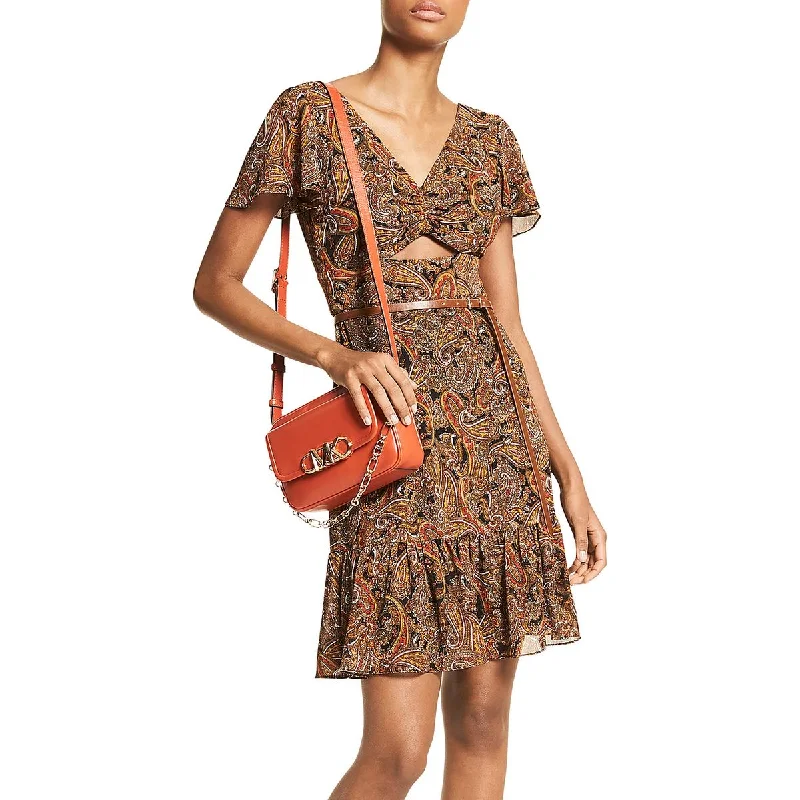 MICHAEL Michael Kors Womens Paisley Recycled  Mini Dress Chic Pleated Mini Dress
