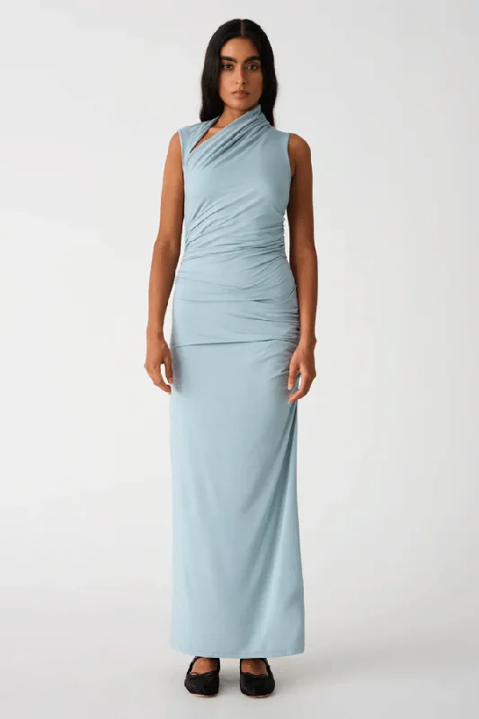 Albie Maxi Dress Seafoam Blue Cozy Maxi Dress with Slit