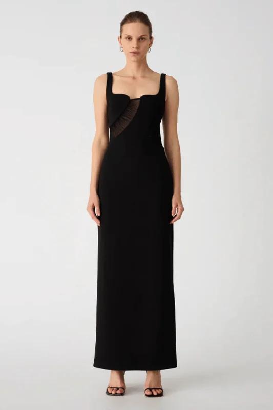 Daphne Maxi Dress Black Elegant Pleated Maxi Dress