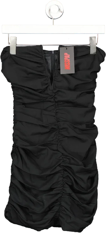 Misspap Black Premium Mesh V Bar Ruched Mini Dress UK 6 Trendy Tulle Mini Dress