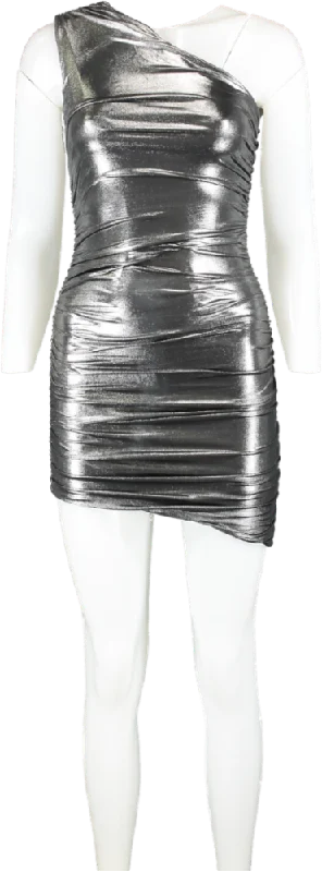 Misspap Metallic Ruched One Shoulder Mini Dress UK 6 Trendy Bodycon Mini Dress