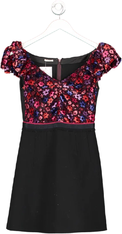 Miu Miu Black Floral Flocked Mini Dress UK 6 Fashionable A-Line Mini Dress