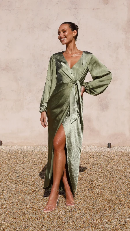 Naomi Long Sleeve Maxi Dress - Olive Fashionable High-Waist Maxi Dress