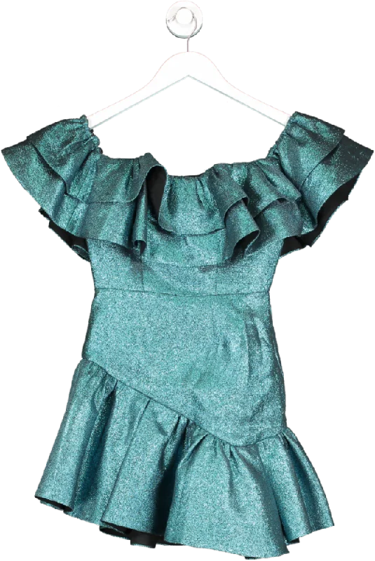 NBD Blue Off The Shoulder Ruffle Mini Dress UK XXS Cozy T-Shirt Mini Dress