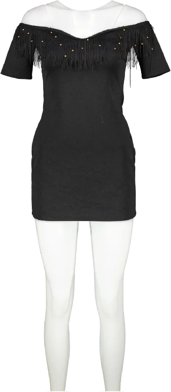 Oh My Love London Black Fringe Mini Dress UK 6 Classic Floral Print Mini Dress