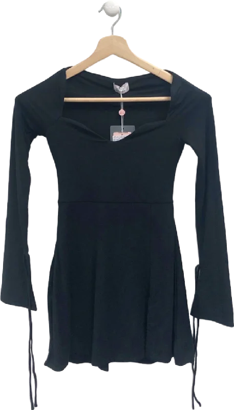 Oh Polly Black Long Sleeve Mini Dress Size UK 8 Cozy Jersey Mini Dress