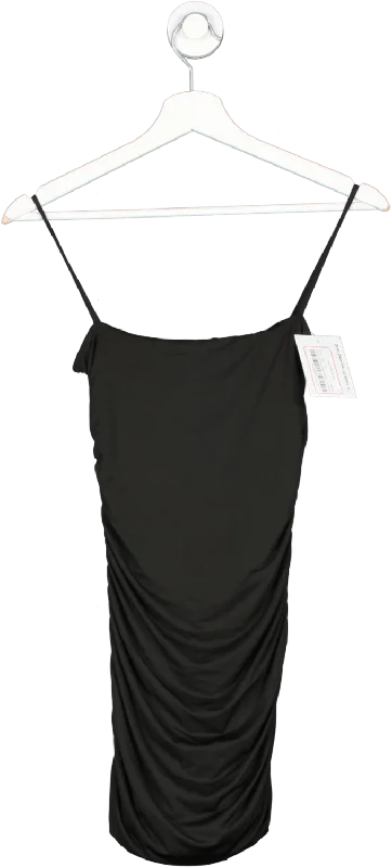 Oh Polly Black Slinky Ruched Mini Dress UK 6 Fashionable Off-Shoulder Mini Dress