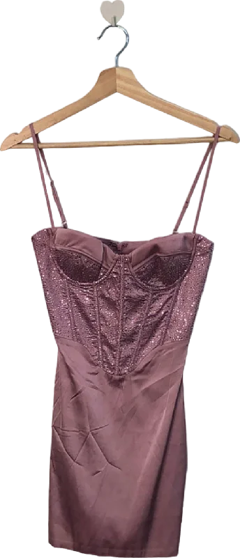 Oh Polly Mauve Embellished Mini Dress with Straps UK 4 Casual Button-Up Mini Dress