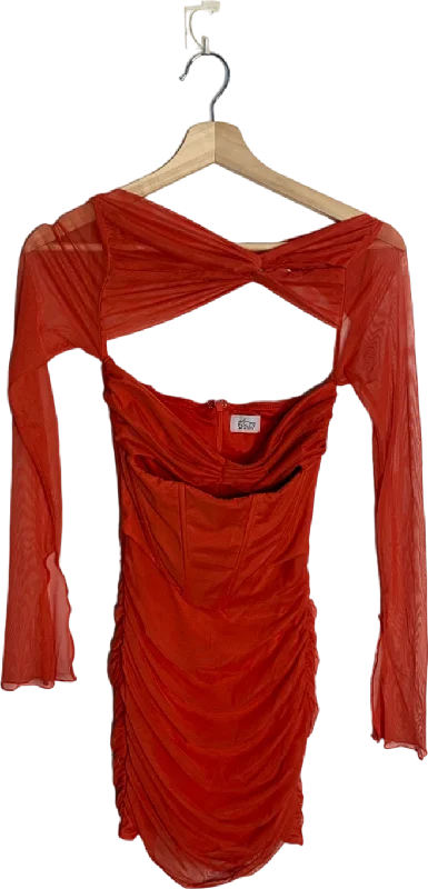 Oh Polly Red Sheer Mesh Ruched Mini Dress Size UK 6 Trendy Tie-Dye Mini Dress