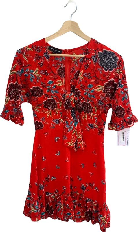Parisian Red Floral Mini Dress UK 10 Cozy A-Line Mini Dress