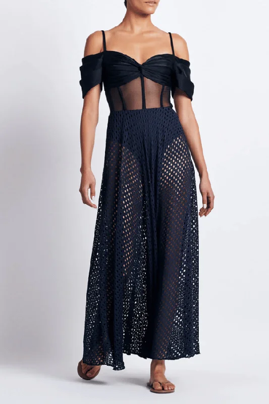 Corset Netted Maxi Dress Black Chic Button-Up Maxi Dress