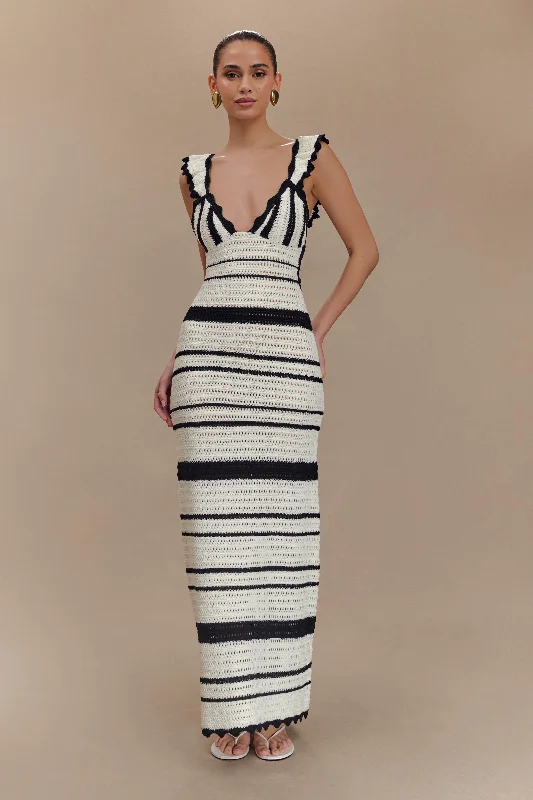 Perpetua Knit Contrast Maxi Dress - Black And White Fashionable Button-Down Maxi Dress