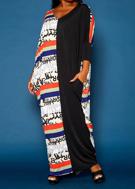 Hi Curvy Plus Size Women Multi Splice Caftan Maxi Dress With Pockets Comfortable Cotton Maxi Dress