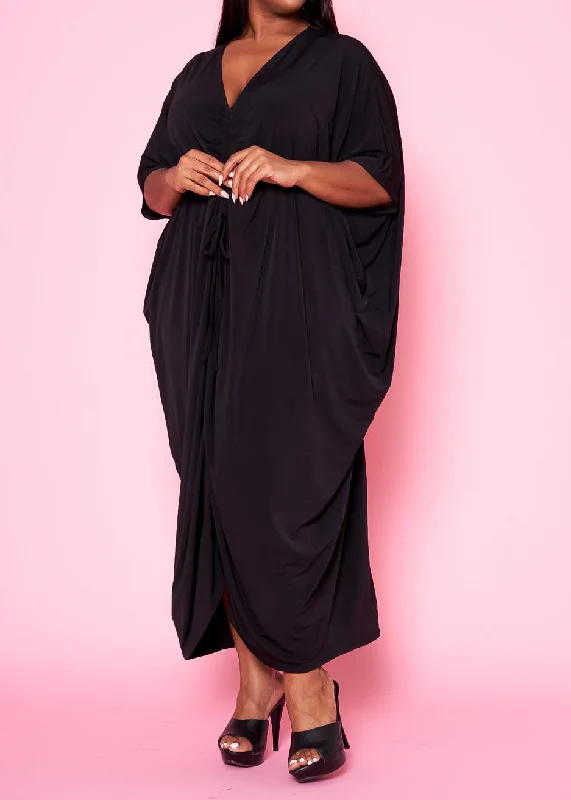 Hi Curvy Plus Size Women Ruched Dolman Sleeve Maxi Dress Stylish Button-Up Maxi Dress