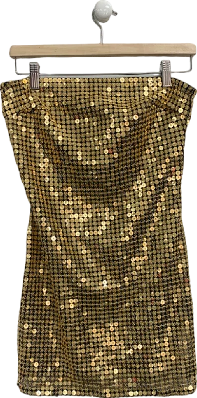 Pretty Little Thing Gold Sequin Mini Dress UK 10 Elegant Floral-Print Mini Dress
