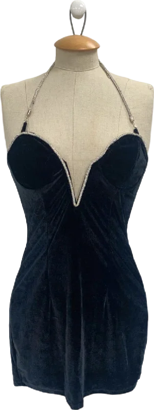 PrettyLittleThing Black Velvet Bralette Mini Dress UK 8 Cozy Cotton Mini Dress