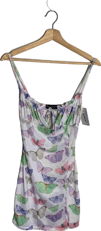 PrettyLittleThing Butterfly Print Mini Dress UK 6 Elegant Satin Mini Dress