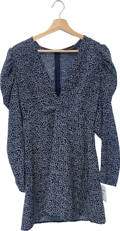 PrettyLittleThing Navy Floral Mini Dress UK 10 Cozy Knitted Mini Dress