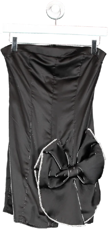 QUIZ Black Satin Bow Mini Dress UK 8 Trendy Button-Detail Mini Dress