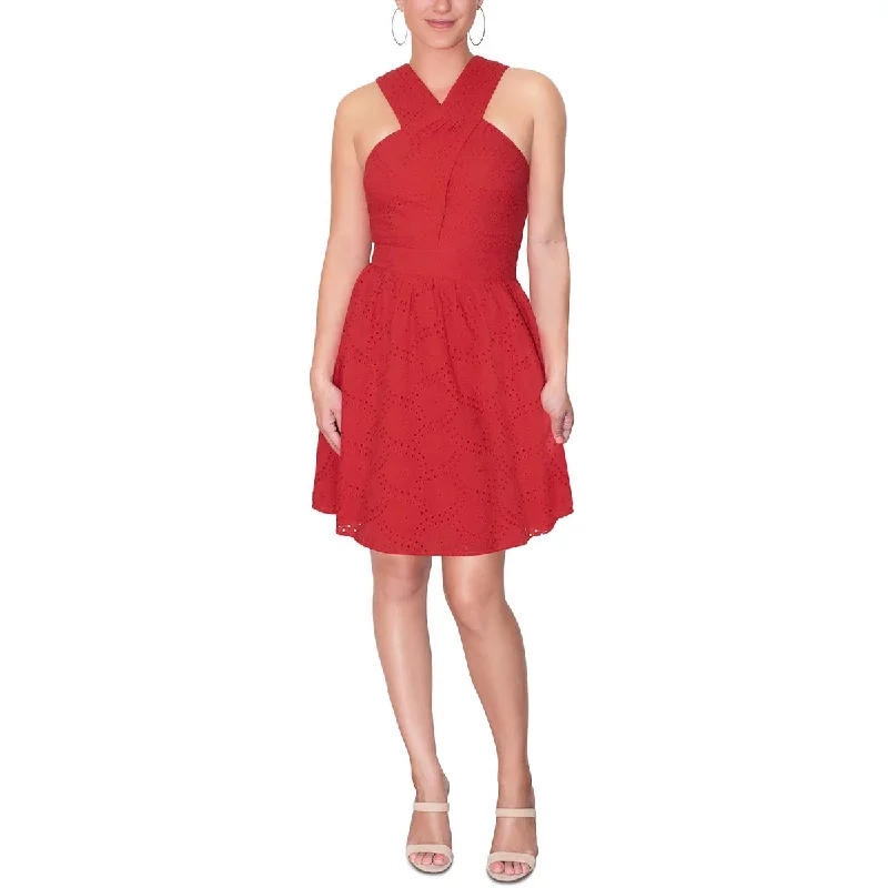 Rachel Rachel Roy Womens Raven Eyelet Halter Mini Dress Trendy Denim Mini Dress