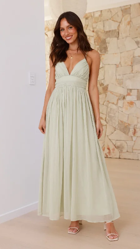 Raeanne Maxi Dress - Sage Stylish Off-Shoulder Maxi Dress