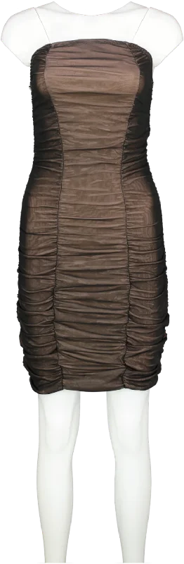Rare London Black Ruched Mesh Mini Dress UK 8 Cozy Cowl Neck Mini Dress