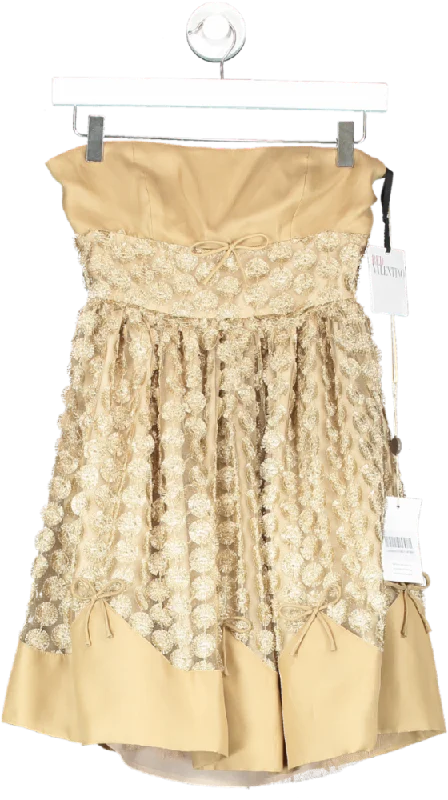 Red Valentino Beige Metallic Strapless Mini Dress UK 10 Modern Satin Mini Dress